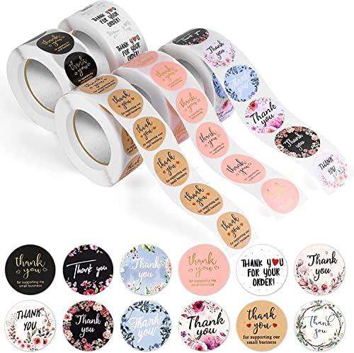 HIUOUIH Thank You-stickers, 500 stuks, zelfklevend, handgemaakt, rond, voor decoratieve geschenken, bakwinkels, cadeauzakjes, envelop, bruiloft, Thanksgiving