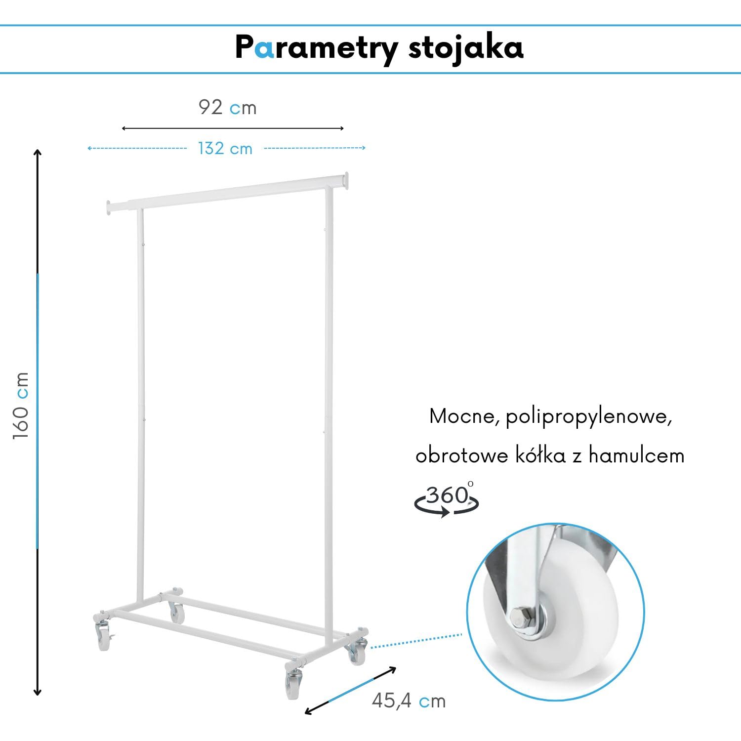 OGIVO metalowy wieszak - stojak na ubrania na kółkach - obciążenie do 130 kg – garderoba - stojak na ubrania solidny mocny #1 BIAŁY