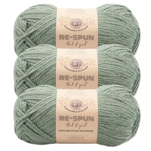 Image of Lion Brand Yarn, Re-Spun Thick & Quick Yarn, Spruce, Green, 3 Pack