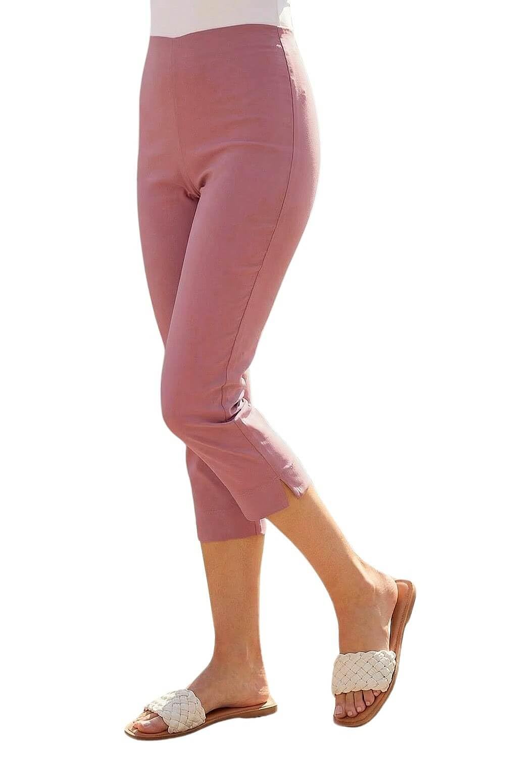 Roman Women's Cropped Stretch Trouser Capri Summer Leggings 3/4 Pedal Pushers in Dusty Pink | Size: 22