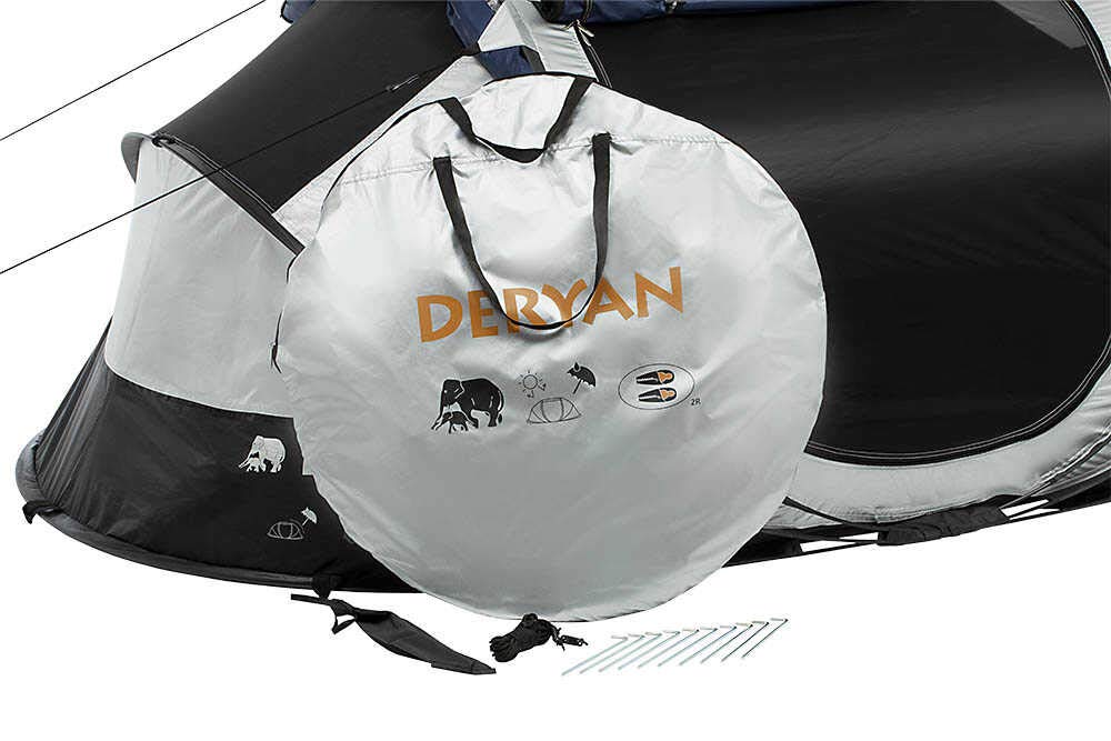 Deryan Dome Tente Pop-Up 2 Secondes – Pour 2 Personnes – Anti-UV 50+ Et Imperméable – Argenté/Noir/Crème – Avec Sac De Transport