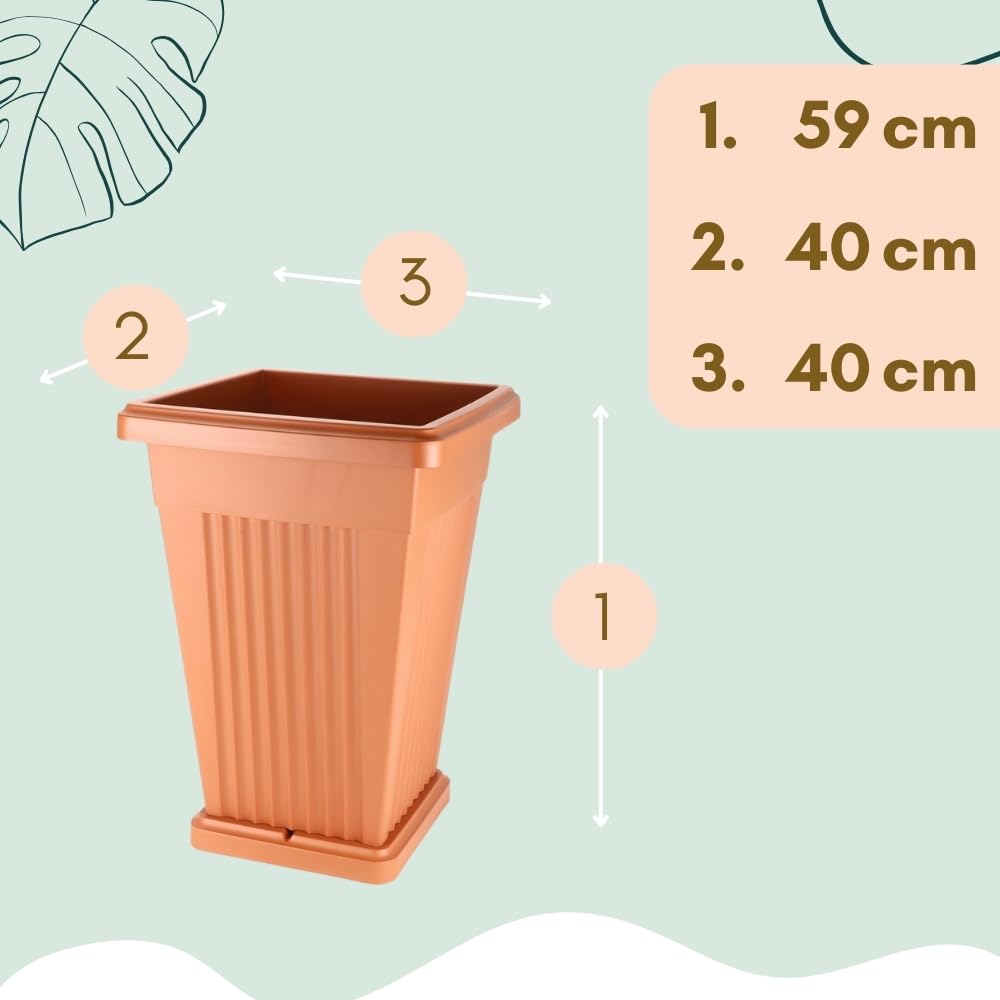 GarPet 2er Set Pflanzkübel Pyramide Pflanzkübel Groß Außen Blumenkübel Outdoor Pflanztopf Pflanzkasten Blumentopf mit Untersetzer Rechteckig 50 Terrakotta