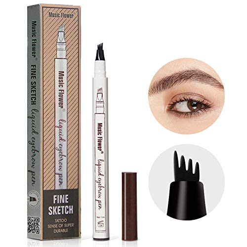 Eyebrow Tattoo Pen, Waterproof Eyebrow Pencil for Professional Makeup, Microblading Eyebrow Pen with 4 Micro-Fork Tips for Creates Natural Looking Eyebrows (Brown)