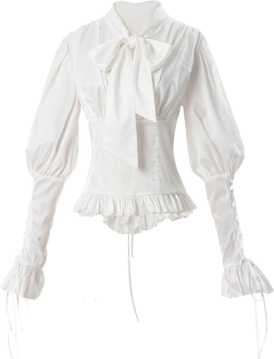 FiamllWomen's Victorian Blouse Vintage Stand-Up Collar with Ruffles Long Medieval Blouse White, L-White, M