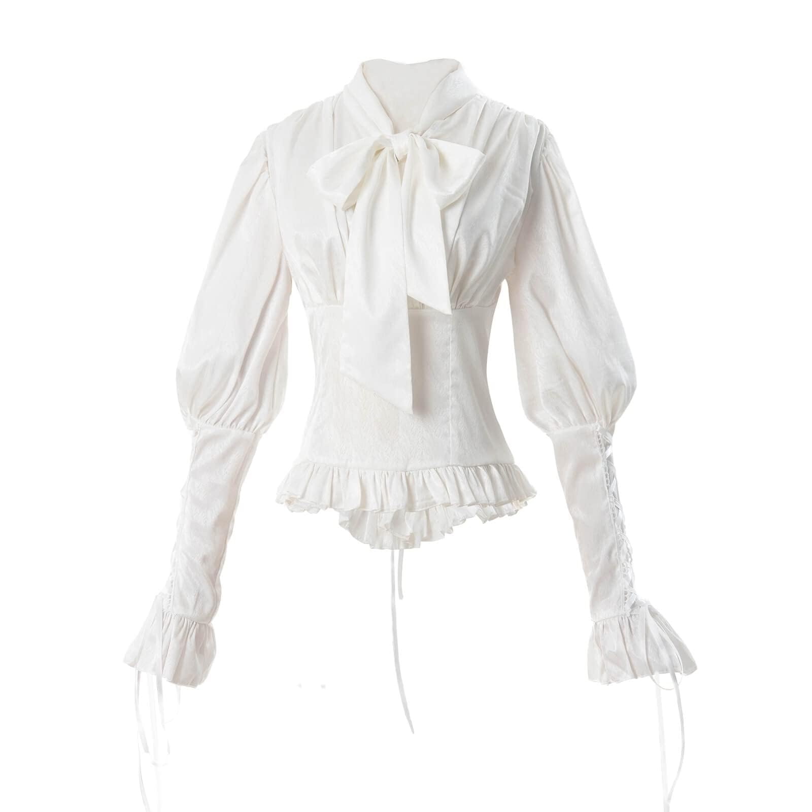 FiamllWomen's Victorian Blouse Vintage Stand-Up Collar with Ruffles Long Medieval Blouse White, L-White, M