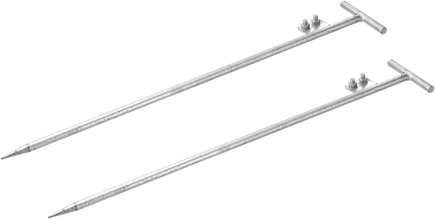 MECCANIXITY 2 Pcs Ground Rod Hot Galvanized Grounding Pin 2.3ft T-Shape Welding Plate Double Hole Grounding Stake for Antenna Satellite Dish Electric Fence