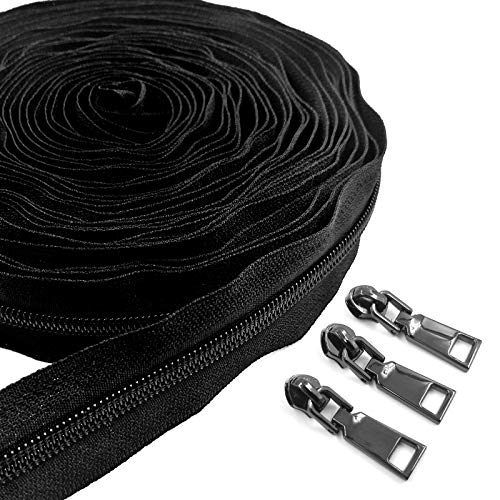 SBest Nylon Zippers #5 10 Yards Sewing Zippers Bulk DIY Zipper by The Yard Bulk with 20PCS Slider-Long Zippers for Tailor Sewing Crafts Bag (Black)