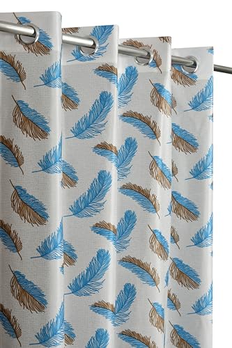 Image of Yarnis Feather Printed Light-Filtering Curtains 9 Feet Long for Long Door Living Room, Aqua Blue, Parda, 1 Piece