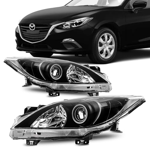 Torchbeam Headlight Assembly Compatible with 2010-2013 Mazda 3 OE Style Headlamp Replacement Clear Reflector Clear Lens Chrome Housing for MA2518130, MA2519130 Front Light Driver & Passenger Side