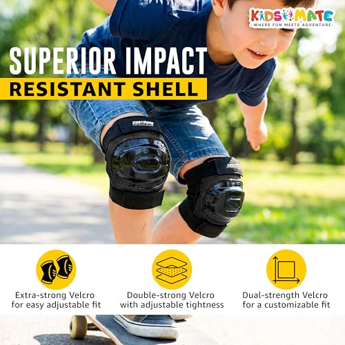 Image of Kidsmate Sports Protective Gear Set for Boys & Girls | Kids Safety Guard Contains Helmet, Knee Pads, Elbow Pads & Wrist Guards | Ages 3-14 Years, Ideal for Cycling, Skateboarding & Scooters (Black)