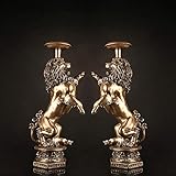 design kerzenständer silber Material: Resin QIDOFAN Crafts Amerikanische Klassische kreative Einzugsgeschenk Hauptdekoration Doppel Löwe Kerzenleuchter 1 Satz 16 * 26 * 55cm Stilvoll und schön