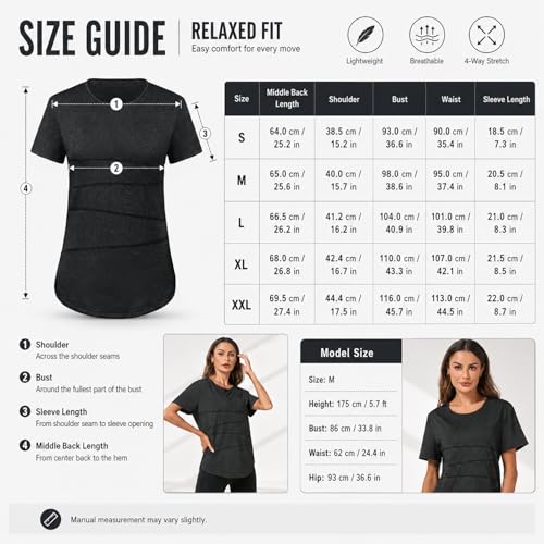 Miniatura 6 de Terecey Camisetas Deporte Manga Corta Mujer Camiseta Tecnica Suelta Fitness Cuello Redondo Camiseta Deportiva De Secado Rápido Para Yoga Pilates