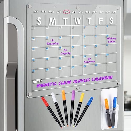 Acrylic Magnetic Dry Erase Board Calendar for Fridge, 16.5"x12" Inch