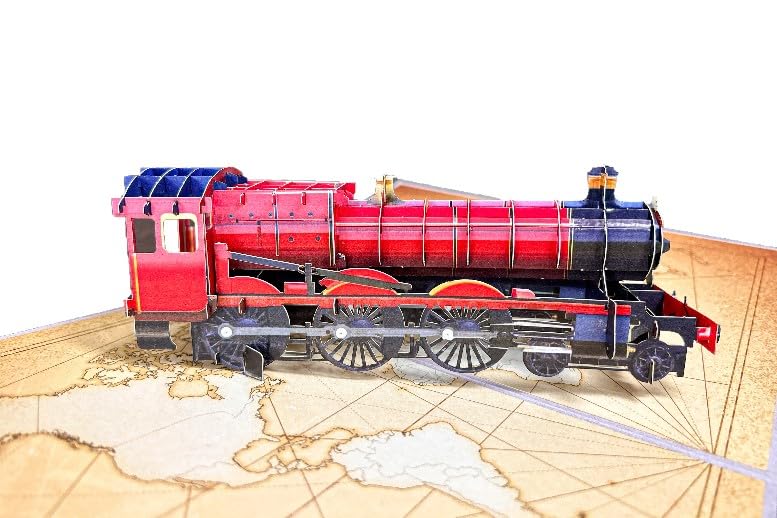 ETA 3D Vehicle Pop-Up Card Vintage Ship Steam Train Car Tractor Father's Day Retirement Birthday Card for Him Kids Dad Husband Son Grandpa (Red Train