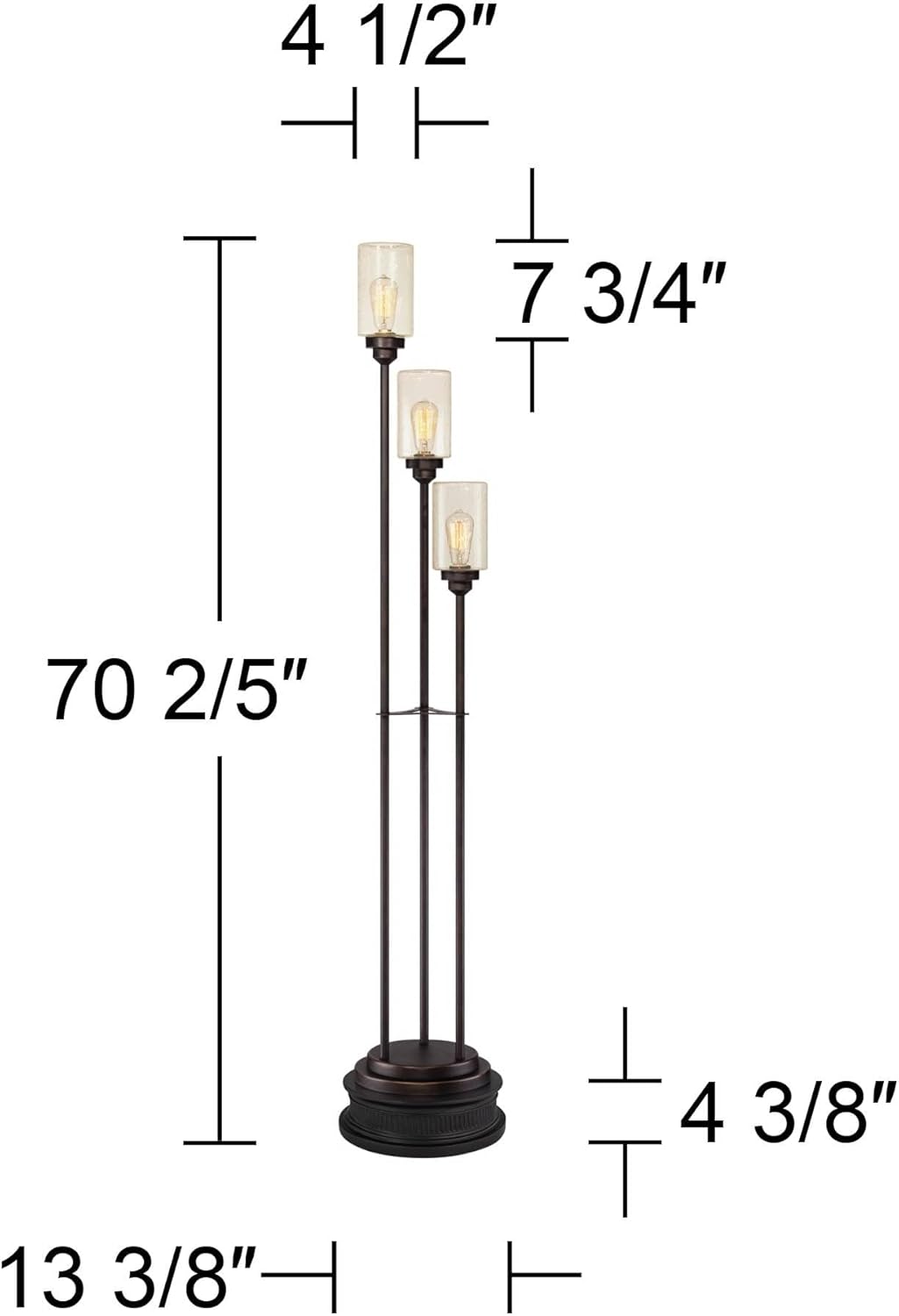 Franklin Iron Works Libby Rustic Farmhouse Industrial Tree Floor Lamp with Riser 3-Light LED 70.5" Tall Oil-Rubbed Bronze Metal Amber Seeded Glass Shade for Living Room Reading House Bedroom Home