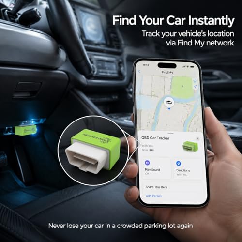 Bluetooth OBD2 Car Scanner & Code Reader with Find M Tracker for iPhone iOS Android - No Monthly Fee, Diagnose Engine ABS SRS & 7000+ Faults for Vehicles 1996 and Newer (Green) — view 4