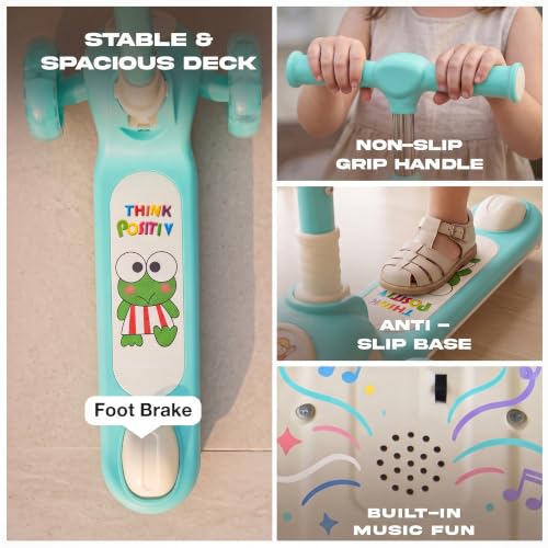 Image of Baybee Rydelle 3 Wheel Kick Scooter for Kids with LED Light Up Wheels & Music | Foldable, 3 Height Adjustable Kid Scooter Handle & Brake | Runner Scooters for Kids 2 to 10 Years Boys Girls (Blue)