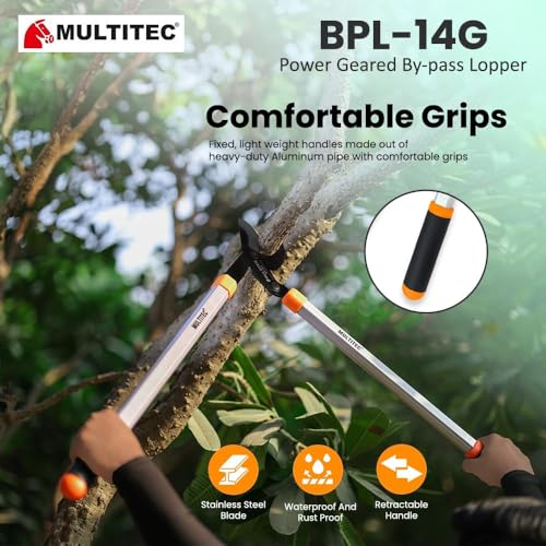 Image of MULTITEC BPL-14G Geared Bypass Lopper | Heavy Duty Tree Branch Cutter for Green Wood Pruning