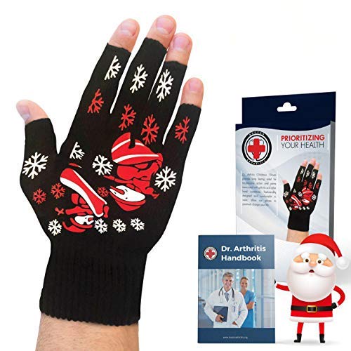 Doctor Developed Festive/Christmas themed Compression Arthritis Gloves - Doctor Written Handbook Included: Relieve Arthritis Symptoms, Raynauds Disease & Carpal Tunnel (M)