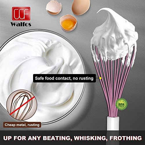 Image of Walfos Whisk, Silicone Whisks for Cooking & Baking Non Scratch Rubber Coated Pink Whisk for Non-stick, Perfect for Frothing, Blending, Beating and Whisking (3pack Pink)