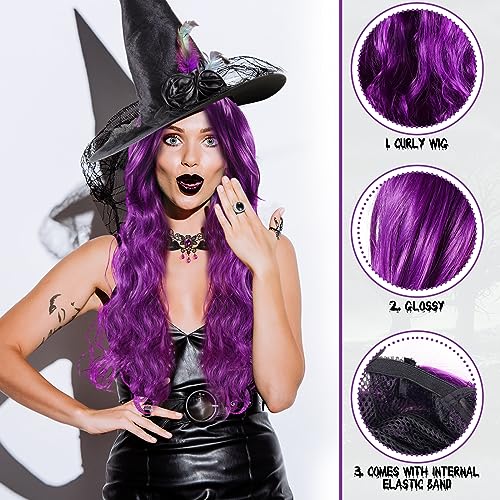 Xtinmee 32 INCHES/ 80 CM 4 Pcs Halloween Witch Hat And Wig Sets thumb #3