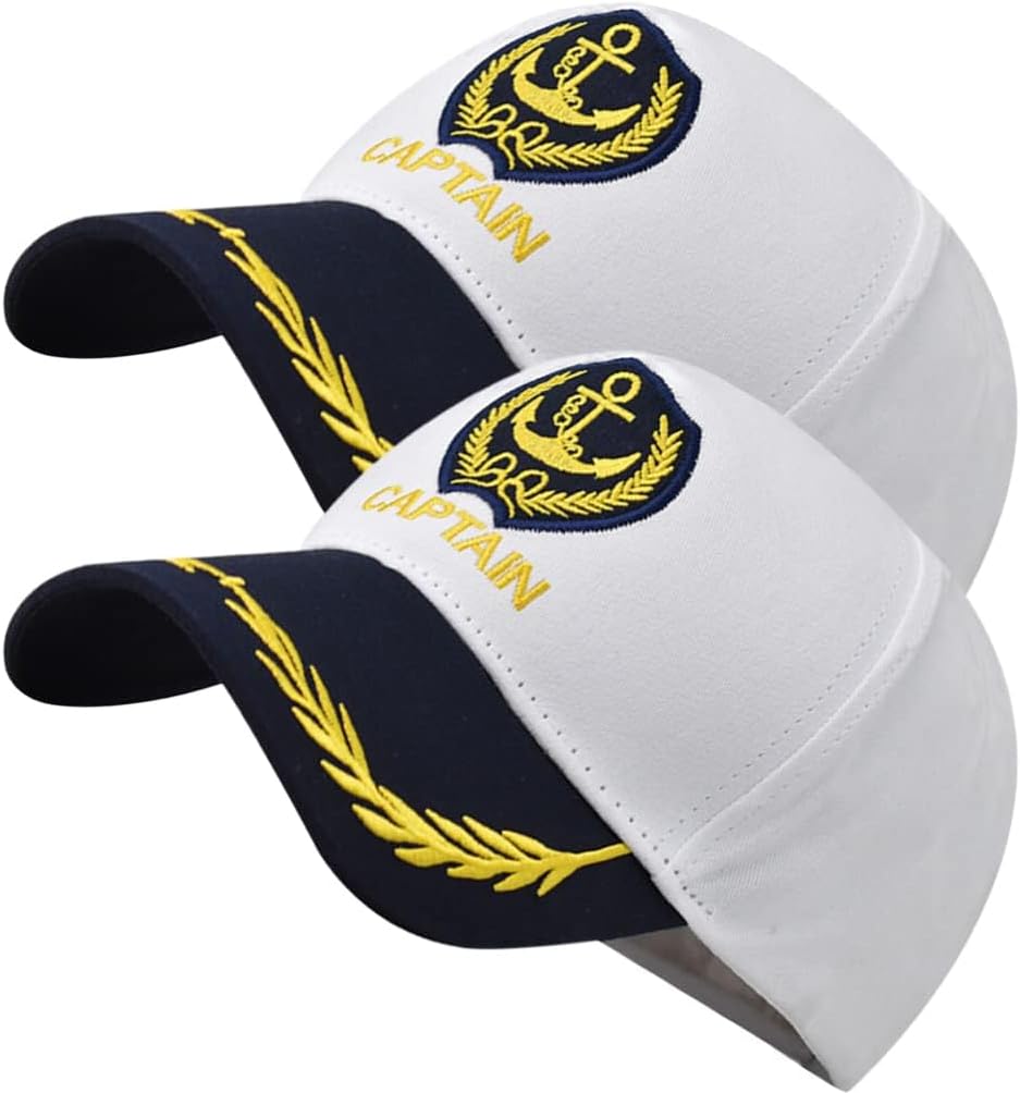 2pcs Yacht Captain Hat Baseball Cap Sailor Hat Adjustable Sea Cap Marine Admiral Cap Captain Cosplay Props Costume Accessory Trucker Hat Hats Nautical Marine Sailor Embroidered Hat