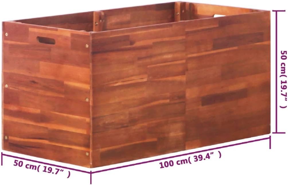 vidaXL Garden Raised Bed Acacia Wood - Durable and Weather Outdoor Planter for Flowers, Herbs, Vegetables – Natural Oil Finish – Open Bottom Design – 39.4"x19.7"x19.7"