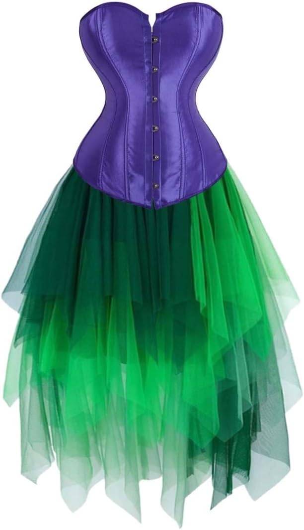Jutrisujo Women's Corset Bustier Dress Multi Layer Skirt Tulle Retro Vintage Costume Gothic Plus Size Renaissance Halloween