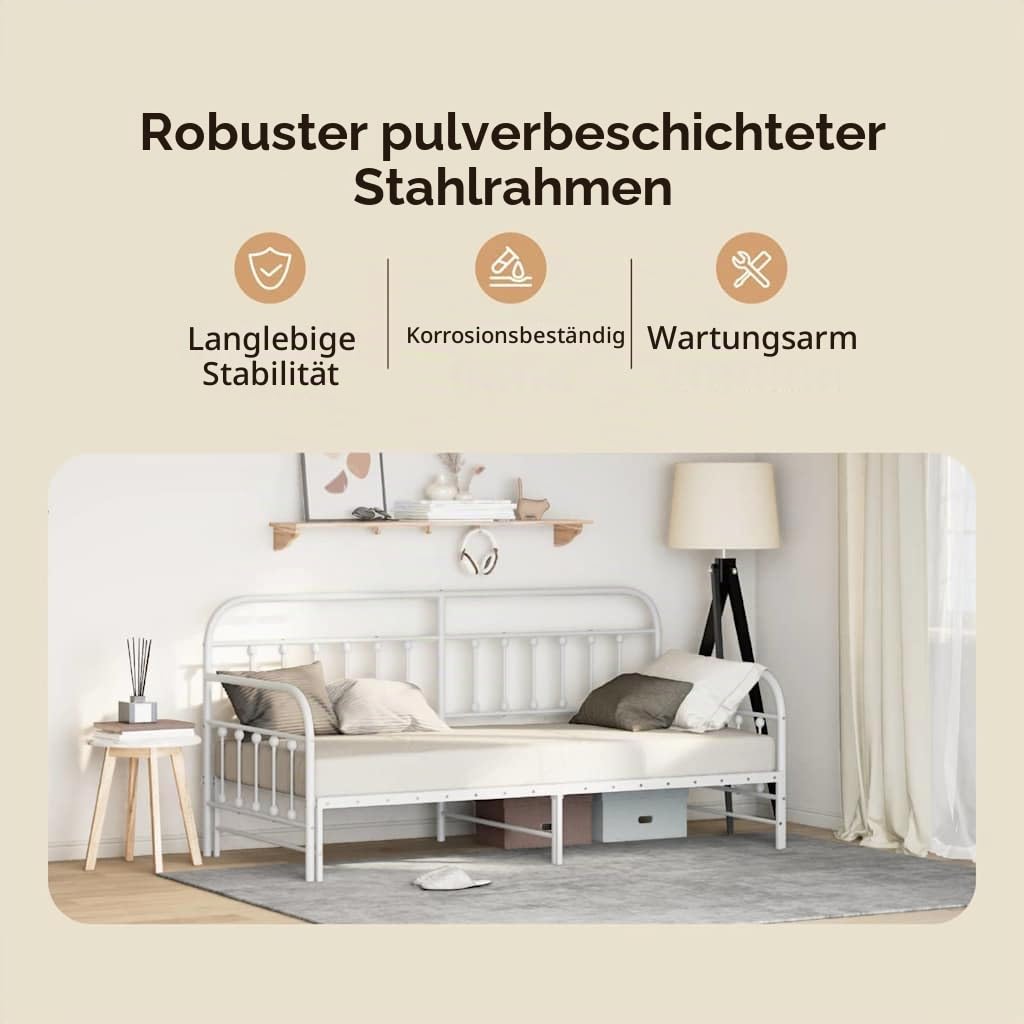 vidaXL Tagesbettrahmen Weiß 90 x 200 cm Pulverbeschichteter Stahl | Super Möglichkeit, um Übernachtungsgäste unterzubringen, Minimalistisches Weiß passt zu jeder Wohnung,