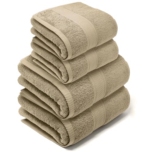 LEBENGOOD – Lot de 4 Serviette de Bain 100% Coton Oeko-TEX® : 2 de Douche(70X140) + 2 de Toilette(50X90) - Drap de Bain Doux et Absorbant - Serviettes Grande Taille durables