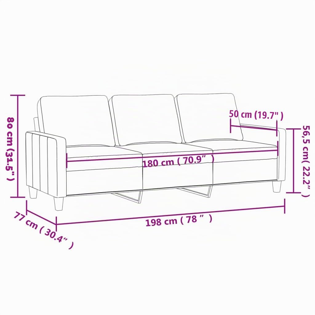 Sofá de 3 plazas Terciopelo Negro 180 cm
