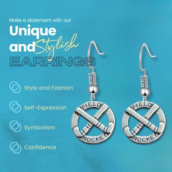 Miniatura 2 de Aretes de hockey sobre hierba para mujer, joyería de hockey sobre césped para jugadores de hockey sobre hierba, Metal