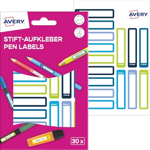 AVERY Zweckform RESMI30G Namensaufkleber Stifte Kinder 30 Stück (50x10mm, Papier, selbstklebende Stiftaufkleber, beschriftbare Stiftetiketten, Mini Namensetiketten für Schule, Kindergarten) blau, grün AVERY Zweckform RESMI30G Namensaufkleber Stifte Kinder 30 Stück (50x10mm, Papier, selbstklebende Stiftaufkleber, beschriftbare Stiftetiketten, Mini Namensetiketten für Schule, Kindergarten) blau, grün