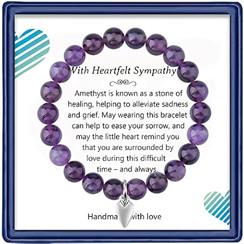 Sympathy Memorial Gift for Loss of Mother Father Loved One, Amethyst Bead Memorial Bracelet Grief Bereavement Gifts, 8mm Purple Amethyst, 8mm Cover