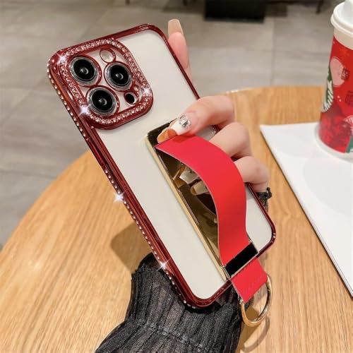 Coque iPhone 11Pro placage diamant de luxe rouge avec anneau de doigt