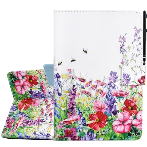 KEROM Case for iPad (A16) 11th Generation Case 11 Inch 2025, iPad 10th Generation Cover 10.9 Inch 2022, Cute PU Leather Folio Stand Protective Cover for Kids, Girls, Woman - Floral