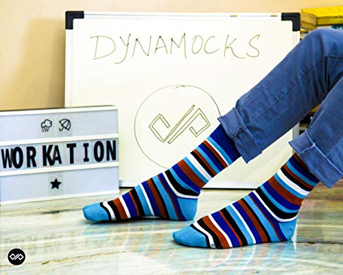 Image of DYNAMOCKS Men's and Women's Combed Cotton Stripes Crew Length Socks (Pack of 4) (Multicolour, Free Size)