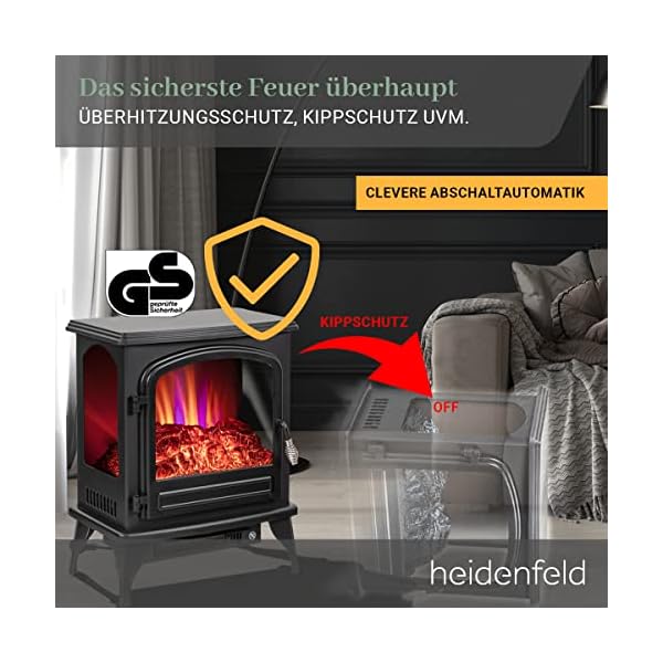 Heidenfeld Elektro Kamin EK100-3 Jahre Garantie - 2000 Watt - Energiesparende LED - 3 seitige Glasfront - 2 Heizstufen… – Bild 7
