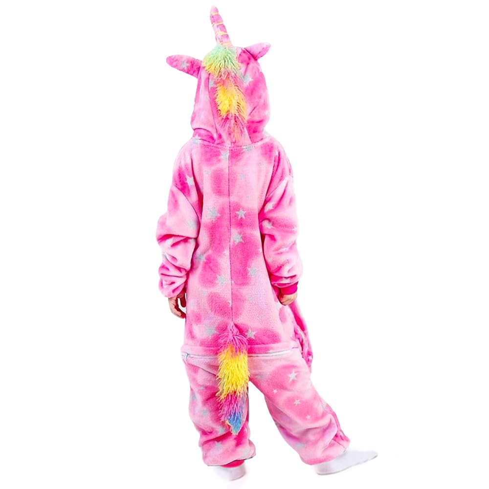Enfants Licorne Onesie Pyjama Combinaison Unisexe Costume Cosplay Pyjamas Surpyjama l'hiver pour Halloween Carnival Déguisement Cadeaux pour Les Enfants,4-12 Ans Fille