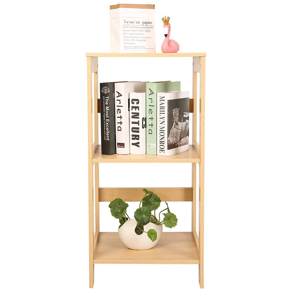 Bookshelf Organizer 2 Shelf 3 Tier, Bookcase Shelf for Bedroom, Narrow End Table Side Table with Storage Shelves for Livingroom Home Office Kitchen, Natural