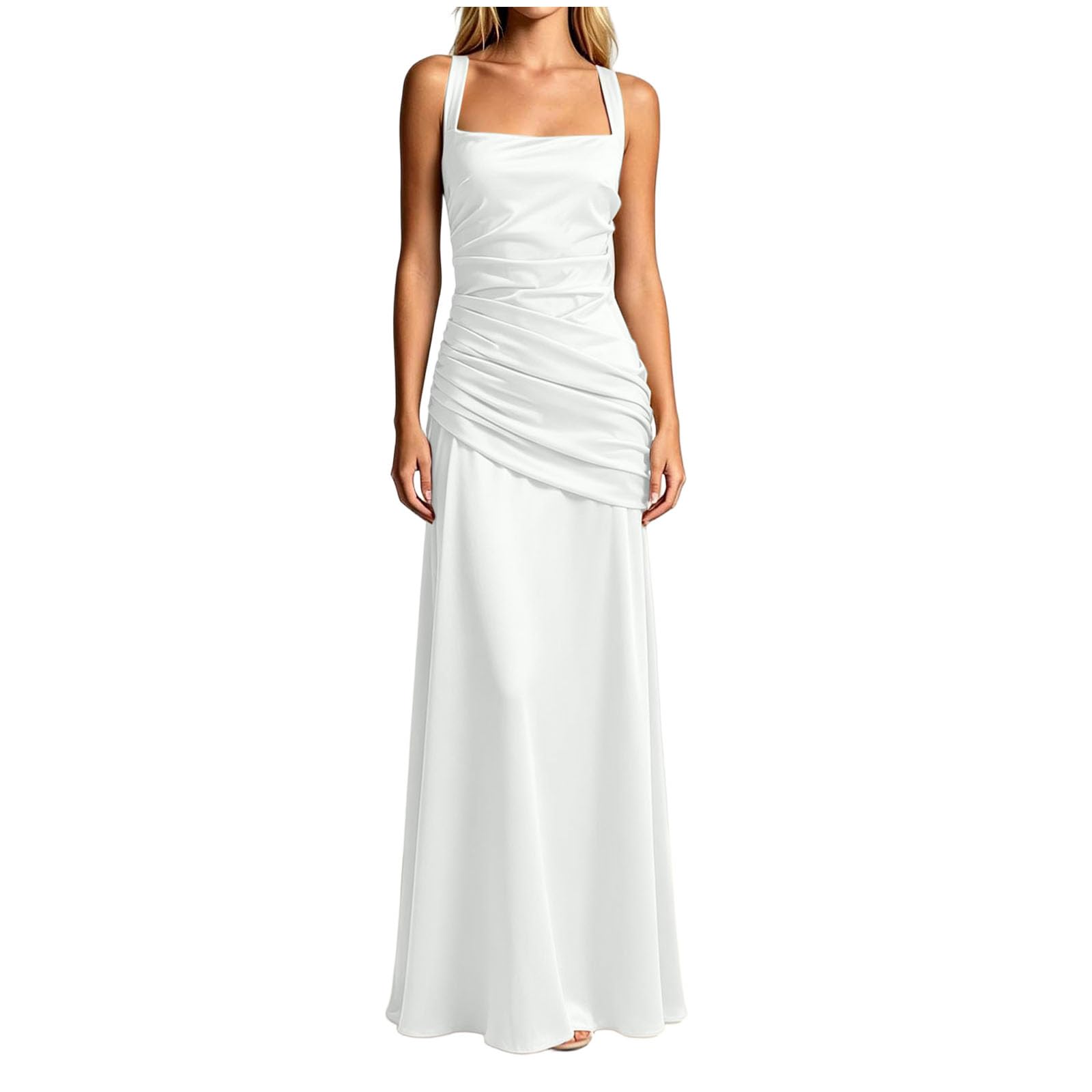 Brautjungfernkleider Damen Lang Chiffon Abendkleider für Hochzeit A-Linie Spaghetti-Träger Ballkleid