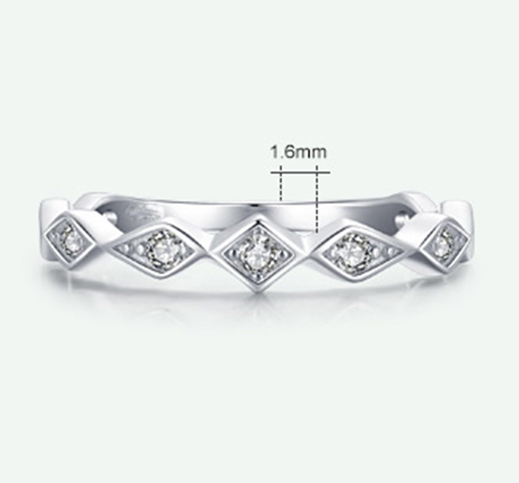Bague Or Blanc Femme 9K/14K/18K, Anneau Empilable Motif Losange Orné de Lab Diamant, Bague Fine en Or Véritable