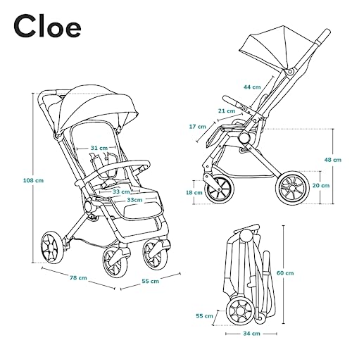 LIONELO Cloe Cochecito Plegable hasta 22 kg, Respaldo Ajustable Función Dormir, Arnés de 5 Puntos Ruedas Portavasos Ligero Compacto Impermeable, sillita, silla paseo ligera (marrón)