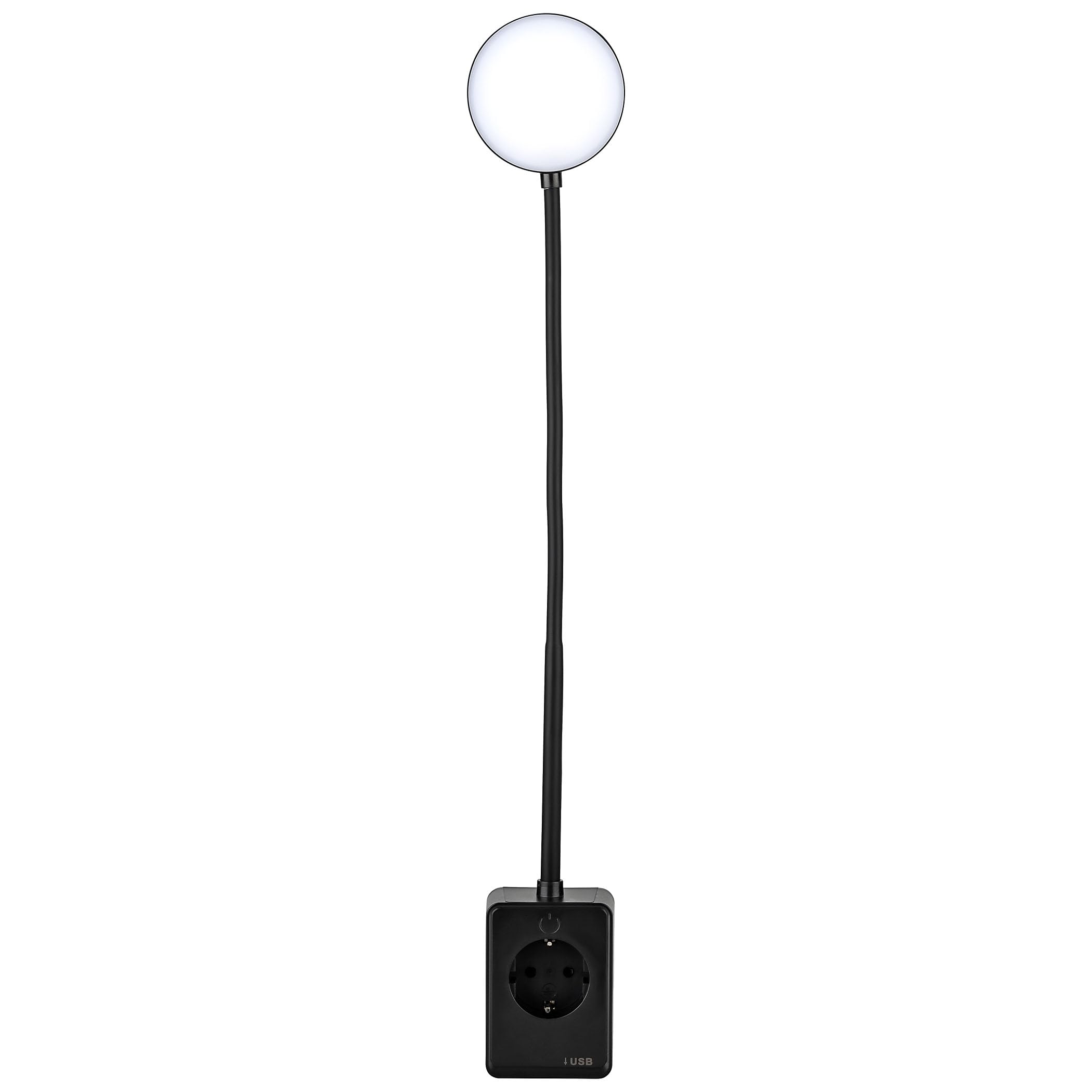 SEBSON Lámpara Enchufe Pared LED Regulable, Lampara de Lectura con Conector USB-C - Cuello de Cisne Flexible, Blanco Neutro 4000K, 4,5W, 420lm - Luz Nocturna Negro