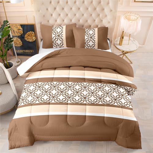 Trapunta Letto Singolo Fiori Beige Marroni Trapunte Singole Microfibra Piumone Invernale Lavabile Trapunta Singola Piumoni Traspirante Trapunta Anti Allergia Trapunte con 2 federe(50x75cm) 173x218cm