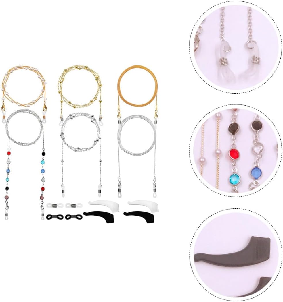 SOLUSTRE 6pcs Beaded Eyeglasses Chains and Anti-lost Ropes Set with Protective Rings Stylish Eyewear Accessories for Women and Men Everyday Use
