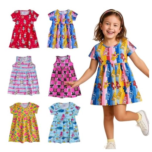 Kit 5 Vestidos Menina Infantil Godê 100% Algodão Sublimado Verão (BR, Idade, 3 Anos, Regular)