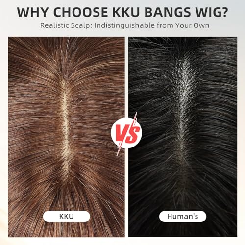 Image of KKU 16 Inch Brown Human Hair Wig,Human Hair Wigs,Human Hair Wig With Bangs, Lady Wigs Human Hair, Real Hair Wigs For Women