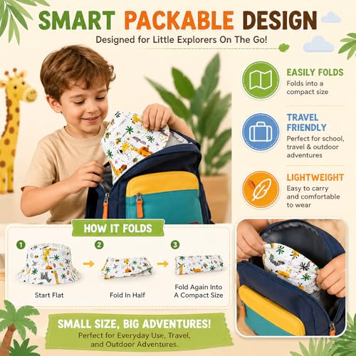 Image of VRITRAZ Unisex Kids Printed Bucket Hat | UV Protection Sun Hat with Adjustable Chin Strap & Summer Beach Travel Outdoor Cap for Toddlers & Children (4-12 Years)