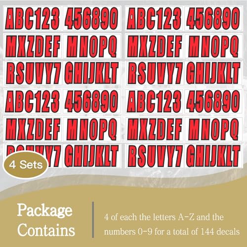 Image of 24 Sheets 3 Inch Red Boat Identification Stickers | Fit Boat Engine Decor Red Letters and Numbers Stickers
